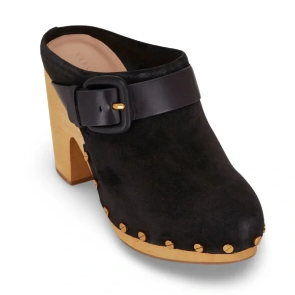 Veronica Beard Dacey Black Suede Buckle Clog - Picture 4 of 14